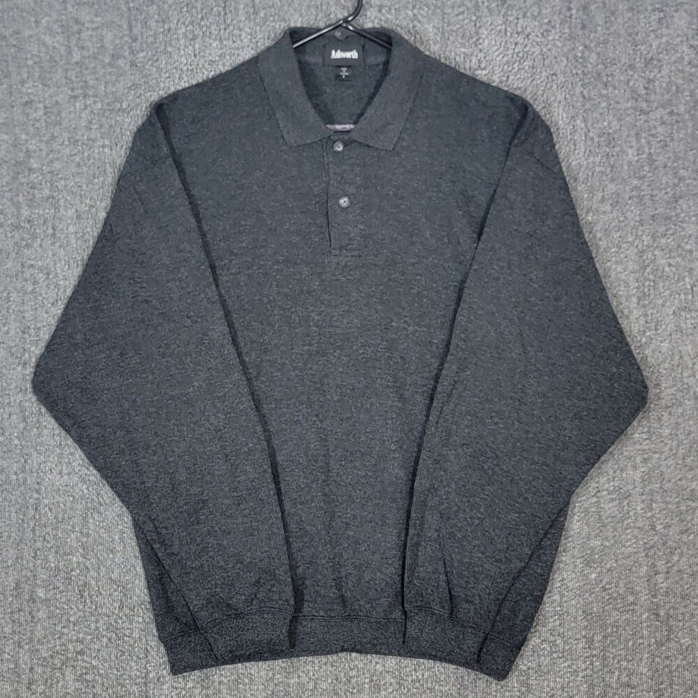 Vintage Ashworth Golf Polo Sweater Mens Large Charcoal Gray Long Sleeve Knit